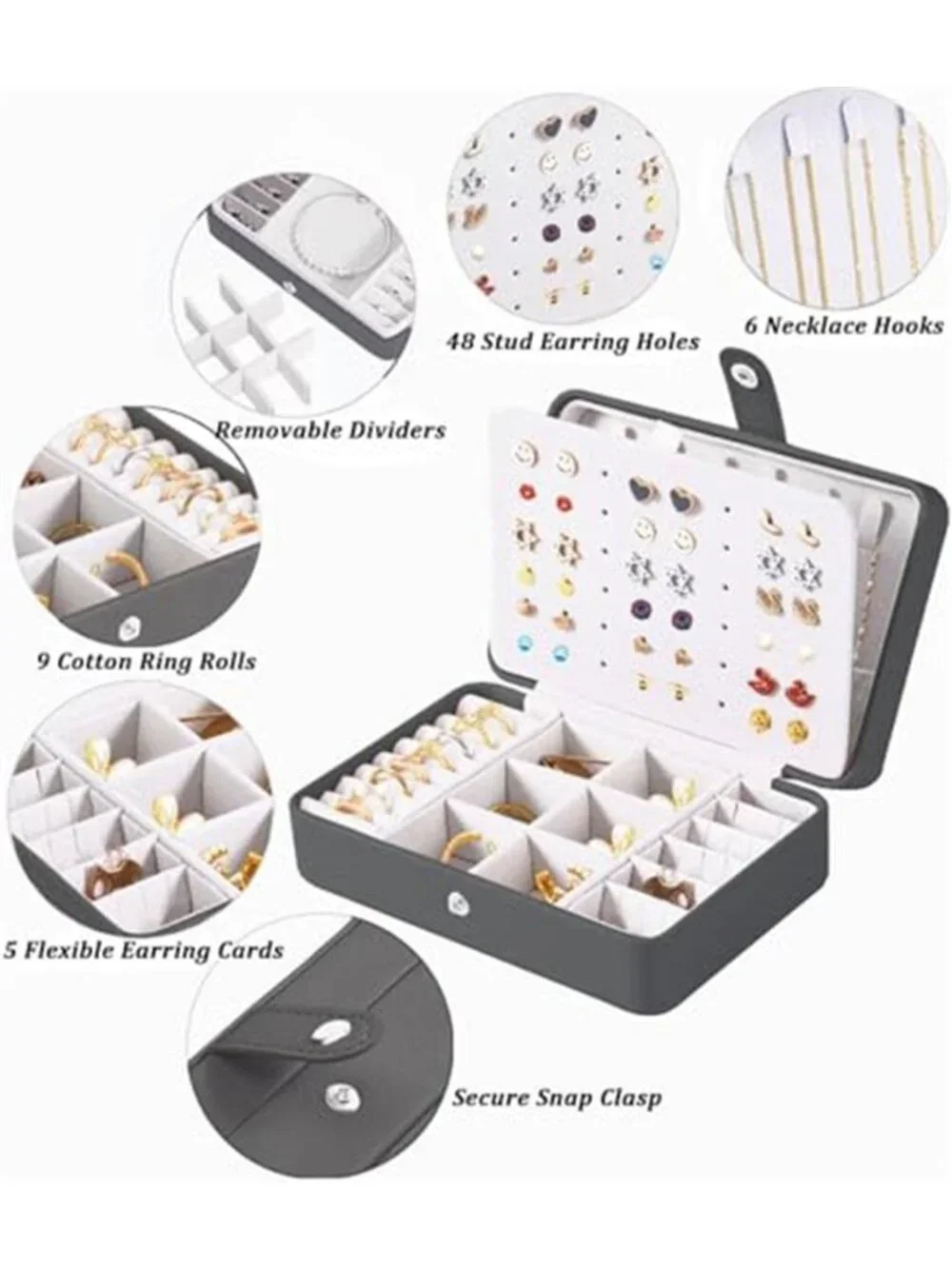 Travel Jewelry Organizer Case Earrings Rings Necklace Storage Box Faux Leather